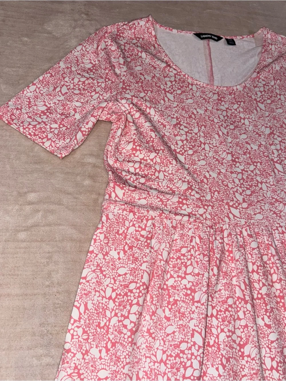 Lands' End Pink and White Floral-Print Midi Dress